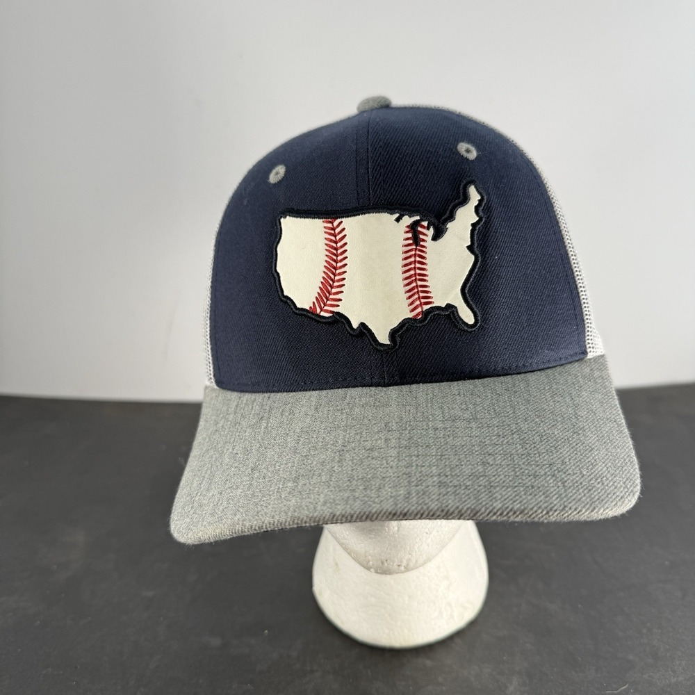 Baseball SM Snapback Mens Mesh Baseball Cap Adjustable USA Blue Red White Gray - Picture 1 of 8